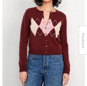 Old Navy Women's Maroon Argyle Cardigan